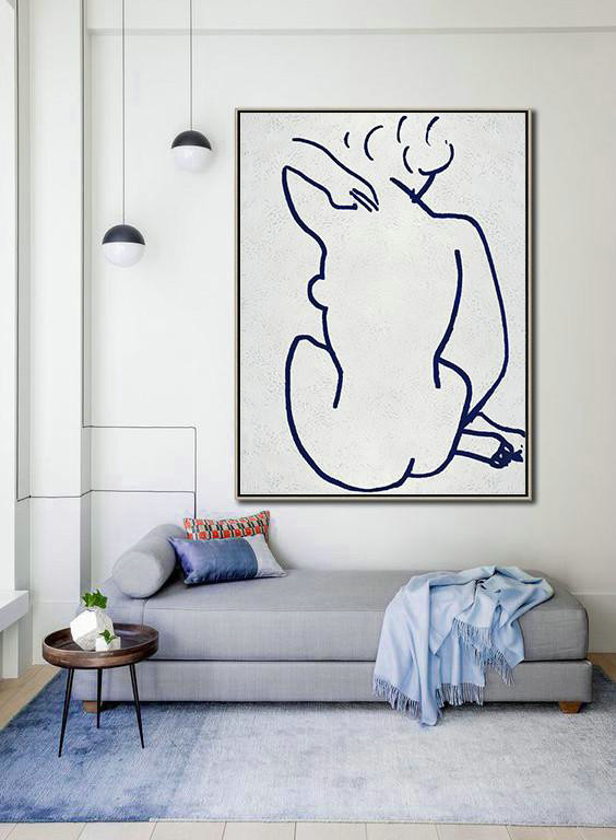 Hand Painted Extra Large Abstract Painting,Buy Hand Painted Navy Blue Abstract Painting Nude Art Online,Large Living Room Wall Decor